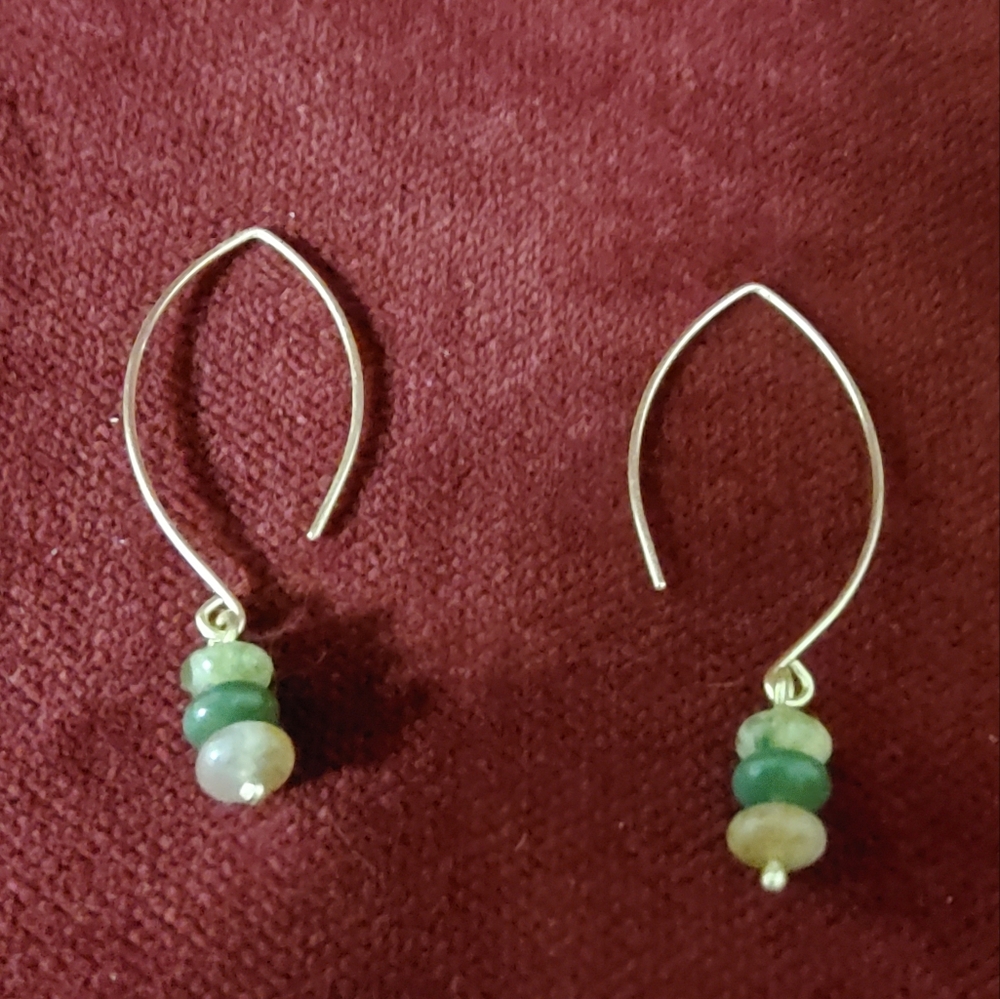 3 For $25 Artisan Stacked Green Earrings On Sterling Silver Wire